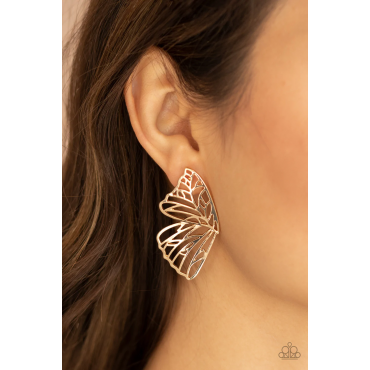 Butterfly Frills - Gold Butterfly Wing Post Earrings